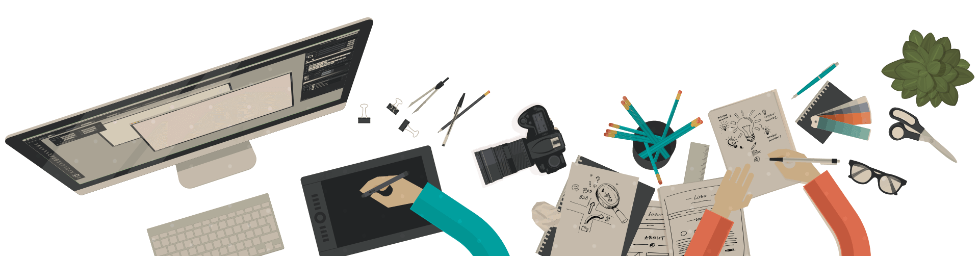 Personen werken aan de branding en grafische vormgeving