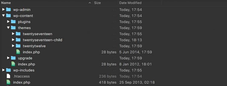 Creating a new folder for your child theme in the WordPress file structure