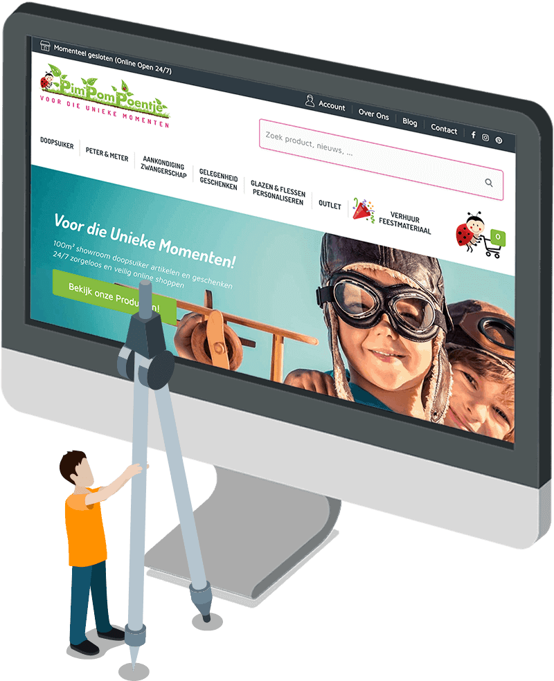 Mockup van de website voor Pimpompoentje