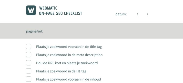 In het e-book kan je naast meer achtergrondinformatie deze On-Page SEO Checklist vinden.