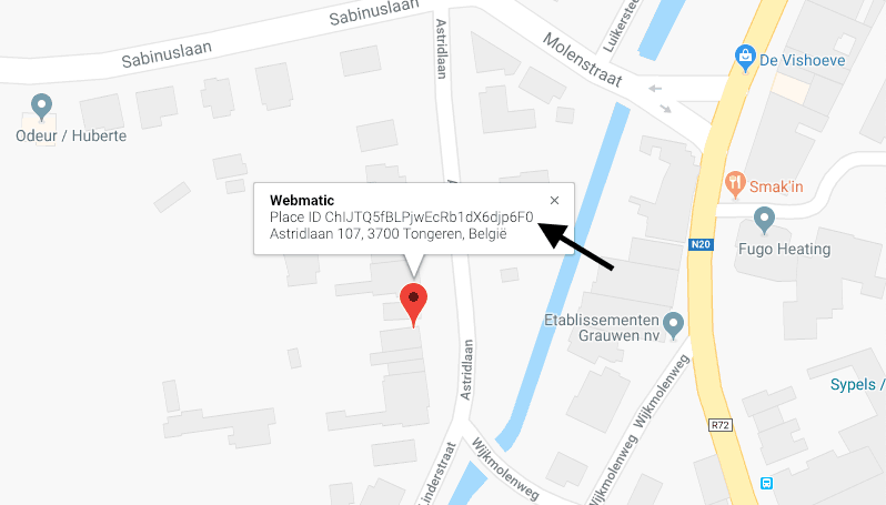 Zoek ja PlaceID op via deze Google tool.