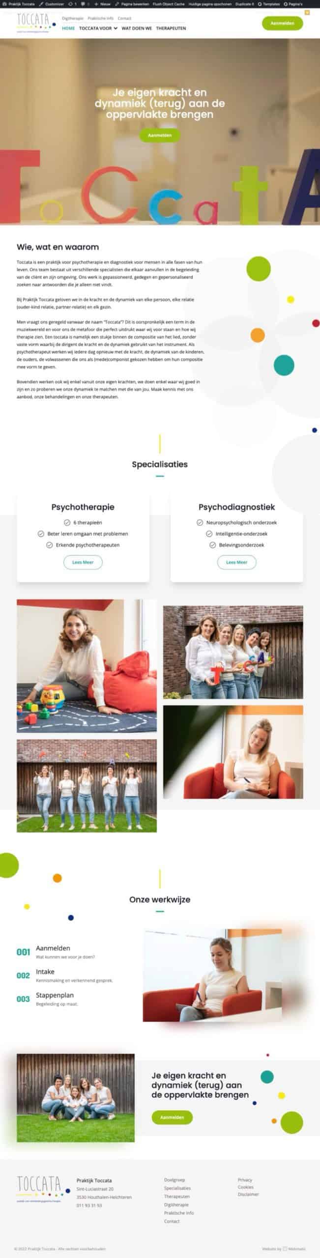Een website-ontwerp met een portfolio van een kindercentrum.